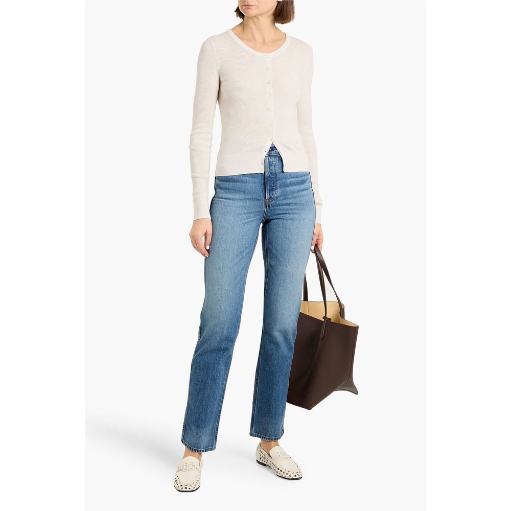 Alex Mill Ava Mélange Ribbed Cardigan Womens M Oatmeal 100% Wool Button Front